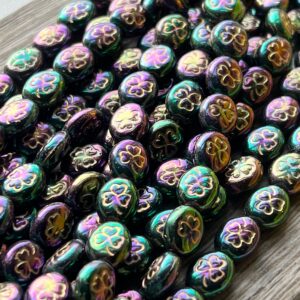 Purple Iris Shamrock Czech Glass 10mm, Clover Bead, St. Patrick's Day, 15 beads
