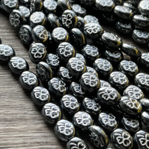 Hematite Shamrock Czech Glass 10mm, Clover Bead, 20 beads