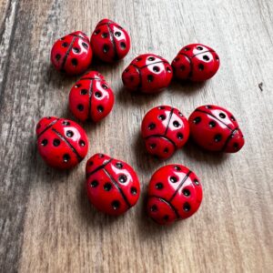 Large Red and Black Ladybug Bead 13x11mm 10 Beads