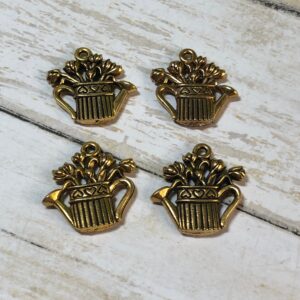 Gold Tone Watering Can with Flowers 4 Charms