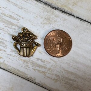 Alternative view of Gold Tone Watering Can with Flowers 4 Charms