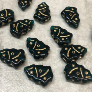 Alternative view of Czech Glass Christmas Tree Beads Green and Gold, 16mm, 8 beads