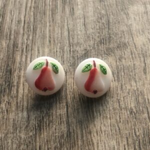 Red Pear Button, 2 Buttons, 13mm Czech Glass Button