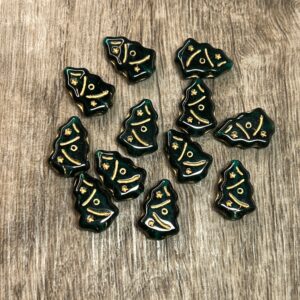 Czech Glass Christmas Tree Beads Green and Gold, 16mm, 8 beads - Image 4