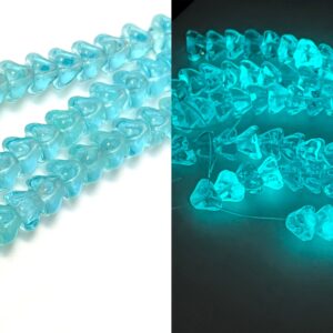 Glow in the Dark - Bell Flowers 8 x 6mm - Aquamarine - Czech Glass - 14 Beads