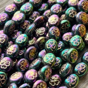 Alternative view of Purple Iris Shamrock Czech Glass 10mm, Clover Bead, St. Patrick's Day, 15 beads