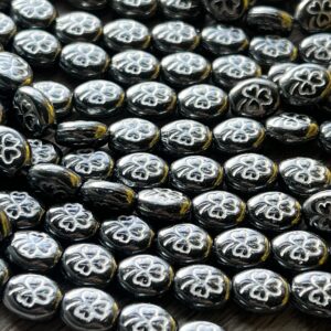Alternative view of Hematite Shamrock Czech Glass 10mm, Clover Bead, 20 beads