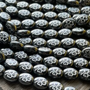 Hematite Shamrock Czech Glass 10mm, Clover Bead, 20 beads - Image 3