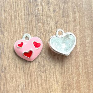 Alternative view of Silver Enamel Pink and Red Heart Charm 11mm