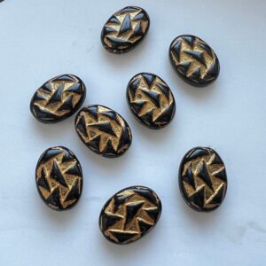 Alternative view of Black and Gold Czech Glass Oval Bead, Geometric Triangle Pattern, 8 Beads, 17 x 13mm
