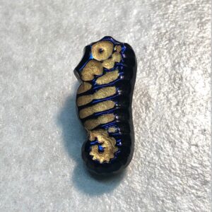 Glass Statement Button, Purple Iris/Gold Seahorse, glass shank, 21mm
