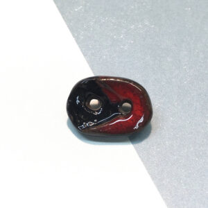 Ceramic Button, Czech, Black/Red, Oval, 22mm