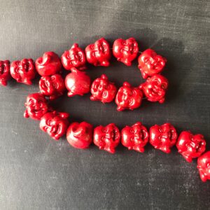 Laughing Buddha Head Resin Bead Dark Red 12mm 6 Beads
