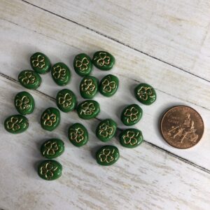 Alternative view of Sapphire/White Gold Wash Shamrock Czech Glass 10mm, Clover Bead, 15 beads