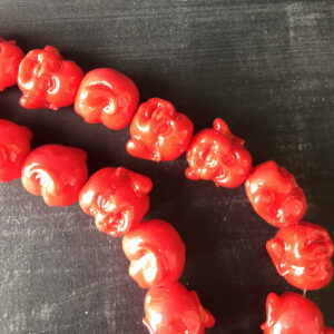 Laughing Buddha Head Resin Bead Red 12mm 6 Beads