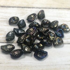 Alternative view of Jet Black Metallic Iridescent Leaf 25 Beads 14mm