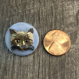 Glass Statement Button, Gray/Black Cat, glass shank, 22mm - Image 3
