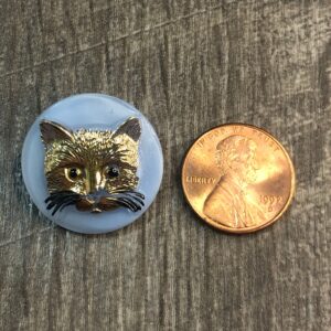 Glass Statement Button, Light Blue/Black Cat, glass shank, 22mm - Image 3