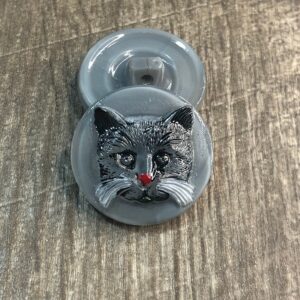 Glass Statement Button, Gray/Black Cat, glass shank, 22mm