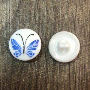 Alternative view of Czech Glass Button Butterfly Red/White, glass shank, 2 buttons 13mm or 18mm