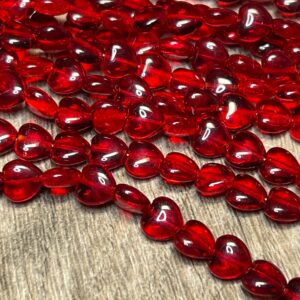 Red Transparent Heart Czech Glass Bead 8mm 25 Beads