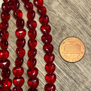 Alternative view of Red Transparent Heart Czech Glass Bead 8mm 25 Beads