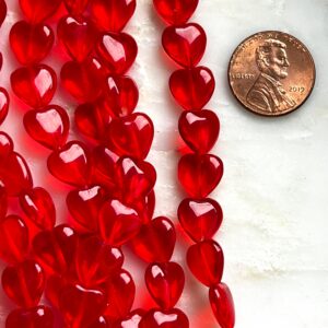 Siam Ruby Transparent Heart Czech Glass Bead 10mm 25 Beads - Image 3