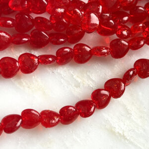 Red Ruby Crackle Heart Czech Glass Bead 8mm 25 Beads