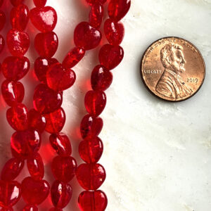 Red Ruby Crackle Heart Czech Glass Bead 8mm 25 Beads - Image 3
