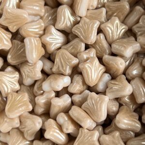 Tan Luster, Lily Flower Beads, Czech Glass Flower Beads, 9mm, 15 Beads