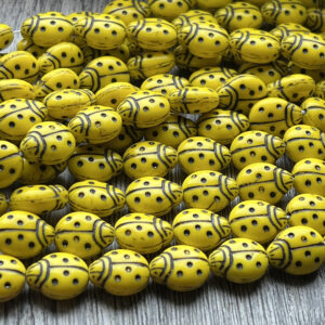 Large Yellow and Black Ladybug Czech Glass Bead 14x11mm 12 Beads