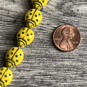 Alternative view of Large Yellow and Black Ladybug Czech Glass Bead 14x11mm 12 Beads