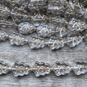 Czech Glass Christmas Tree Beads Crystal and Gold 16mm