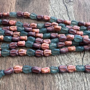 Alternative view of Tulip Flower Bead Mix, Aqua Opal, Pink Travertine, Lavender Antique Gold, 20 Beads, 9mm x 7mm