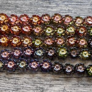 Flower Mix, Transparent Sapphire, Apple, Green Mix, Metallic Wash, 20 Beads, 9mm