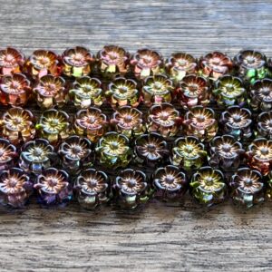 Flower Mix, Transparent Sapphire, Apple, Green Mix, Metallic Wash, 20 Beads, 9mm - Image 4