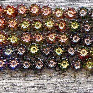 Flower Mix, Transparent Sapphire, Apple, Green Mix, Metallic Wash, 20 Beads, 9mm - Image 5