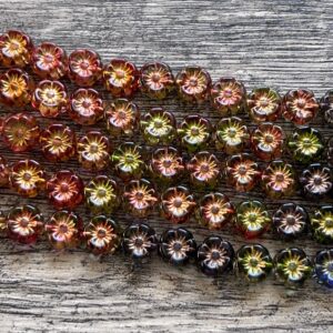Flower Mix, Transparent Sapphire, Apple, Green Mix, Metallic Wash, 20 Beads, 9mm - Image 3