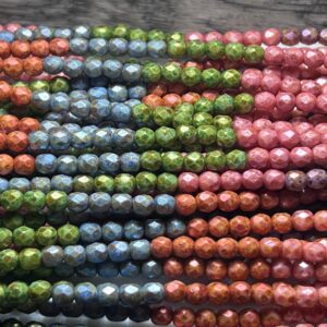 Travertine 4mm Fire Polish Mix, 9 Colors, 45 Beads