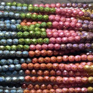 Alternative view of Travertine 4mm Fire Polish Mix, 9 Colors, 45 Beads