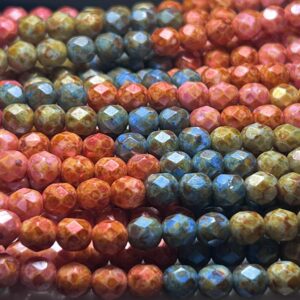 Alternative view of 6mm Travertine Fire Polish Mix, 9 Colors, 27 Beads
