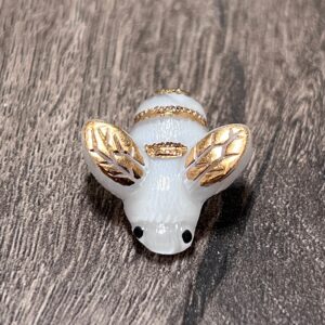 Alternative view of White and Gold Czech Glass Bee Button, Metal Shank, 23mm