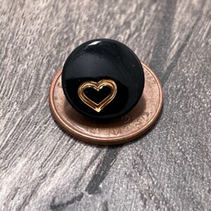 Alternative view of Black with Gold Heart Button, 4 Buttons, 13mm, Czech Glass Button