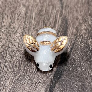 White and Gold Czech Glass Bee Button, Metal Shank, 23mm