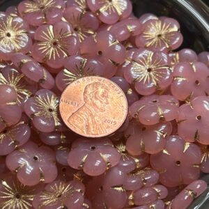 Pink Opal and Gold Flower, Czech Glass Bead, 14mm, 10 beads - Image 5
