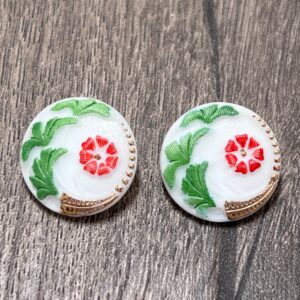 Czech Glass Button - Red Flower with Gold Details - Glass Shank- 18mm - 2 buttons