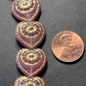 Pink Opal/Gold Victorian Heart Czech Glass Bead - Image 3