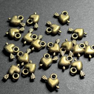 Small Heart and Arrow Brass Charm - 20 Charms - 13mm x 10mm