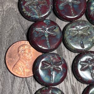 Red Picasso Czech Glass Dragonfly Bead, 17mm, 8 Beads - Image 3