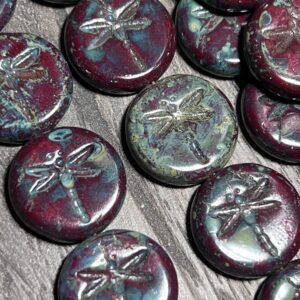 Alternative view of Red Picasso Czech Glass Dragonfly Bead, 17mm, 8 Beads